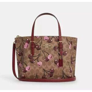NWT Coach Mollie Tote Bag 25 In Signature Canvas With Cherry Print Handbag